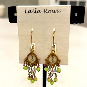 Laila Rowe dangle gold and beaded earrings